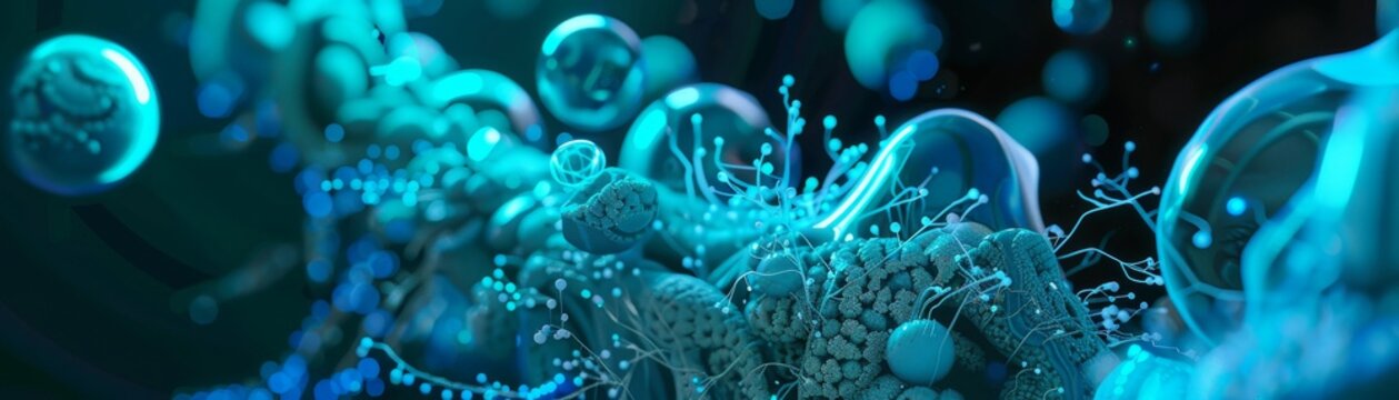 Visualization of the chemical reaction in bioluminescent organisms, detailing the process of light production hyper realistic