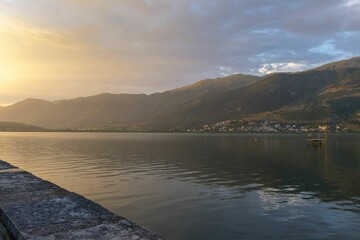 Closeup of Lake of Ioannina during golden hour