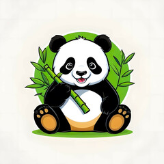 Flat logo of a panda with bamboo
