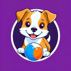 Flat logo of a Happy dog with a ball 