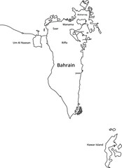 Vector design of the Kingdom of Bahrain Map Outline Detailed with main areas names