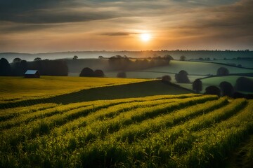 Fototapeta premium countryside and farms in first light