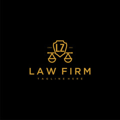 LZ initial monogram for lawfirm logo with scales shield image - obrazy, fototapety, plakaty