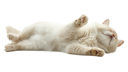 Gato blanco dormido sobre fondo transparente