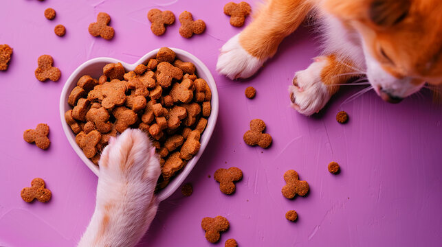 Comedero con comida para perros visto desde arriba