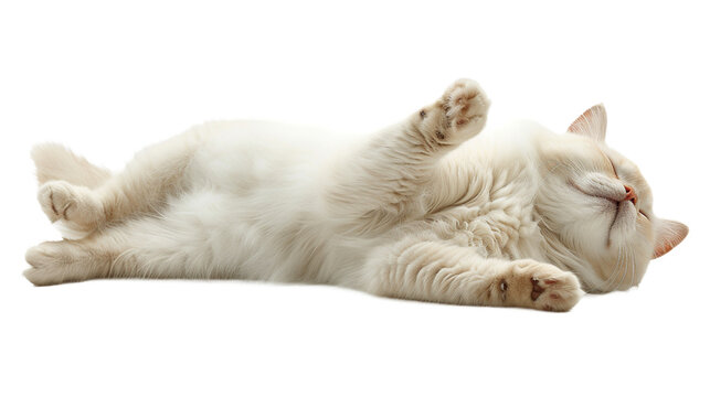 Gato blanco dormido sobre fondo transparente
