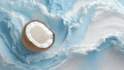 Pastelowe niebieskie i białe tło z kokosem
