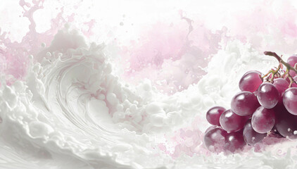 Białe tło abstrakcyjne. Czerwone winogrona. Pastelowe jasne kolory - obrazy, fototapety, plakaty