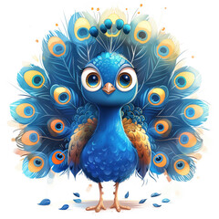 Fototapeta premium Cute Funny Cartoon Peacock, Illustration for Children Book, Generative AI