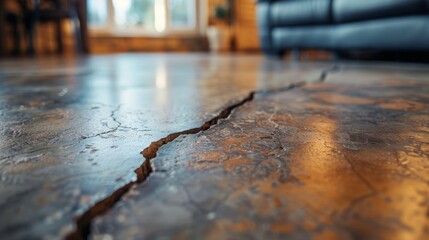 A detailed shot of a crack running along the floor - obrazy, fototapety, plakaty
