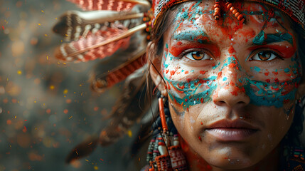 Captivating Tribal Portraiture Embracing the Essence of Indigenous Culture and Spirituality - obrazy, fototapety, plakaty