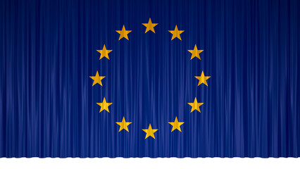 geschlossener Vorhang mit der Flagge der europäischen Union