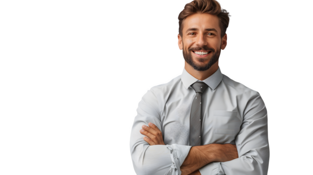 Welcoming employee isolated on transparent background, PNG, Ai