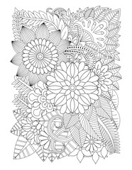 Zen tangle Coloring-Pages for  Vector doodle flowers in black and white.adults and kids 