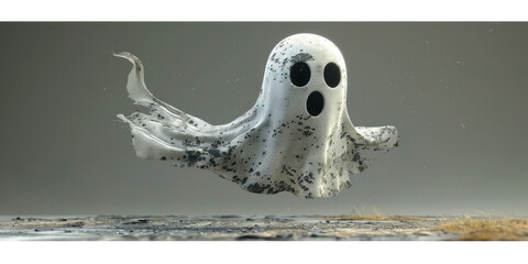 Spooky ghost with open eyes and mouth floating in the air a chilling supernatural presence