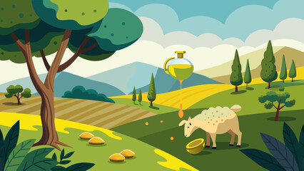 Obraz premium olive grove and a meadow