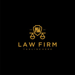 MW initial monogram for lawfirm logo with scales shield image