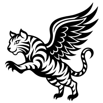 abstract and minimalist jump winged tiger logo is 