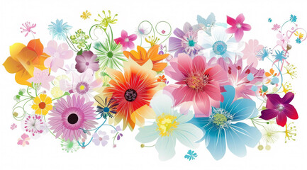 Vibrant vector illustration of assorted colorful flowers, ai generated