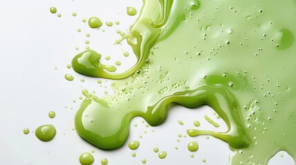 Green dishwashing liquid, detergent puddle isolated on white background, top view - obrazy, fototapety, plakaty