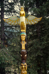 Totem, Indien, Bison, Chouette, Montana, USA