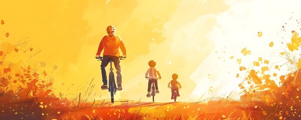 Family Bonding in the Great Outdoors Parents Guiding Child on Bicycle Adventure
