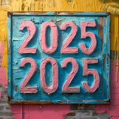 Foto op Aluminium **"2025" texted on a flate CANDY color background © adobe