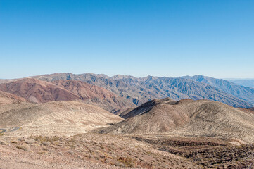 Dante’s view in Death Valley. Death Valley National Park in Inyo County of Mojave Desert, California is the hottest place on earth with a temperature of 56,7 °C recorded in 1913. - 771542197