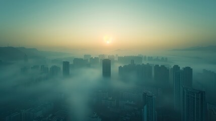 A city filled with PM 2.5 from the air