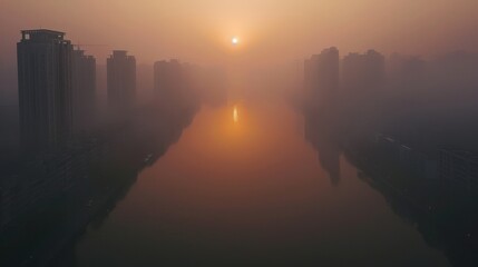 A city filled with PM 2.5 from the air