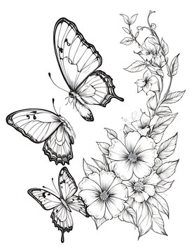 Butterfly hand drawing and sketch smoothly outline shape coloring page ai generated