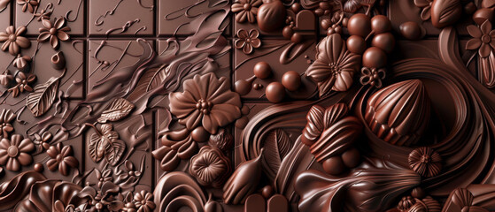 A chocolate bar with flowers and fruit on it, evoke feelings of indulgence and pleasure