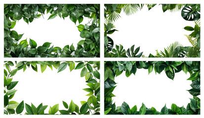 Set of frames made up of fresh green leaves, cut out - obrazy, fototapety, plakaty