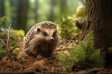 Hedgehog in the forest close-up. - obrazy, fototapety, plakaty