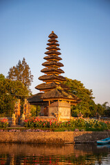 Pura Ulun Danu Bratan at sunrise, famous temple on the lake, Bedugul, Bali, Indonesia.
