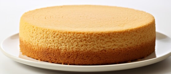 A delicious cake is displayed on a white plate, showcasing the artistry of baked goods and the beauty of dessert cuisine