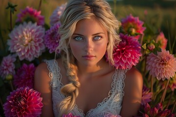 Naklejka premium woman with flowers