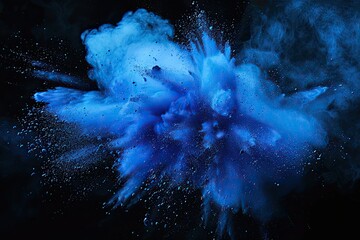 Blue Color Powder Explosion Isolated On Black