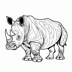 rhino isolated on white coloring book, coloring page