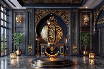 Ramadan lantern with crescent moon. - obrazy, fototapety, plakaty