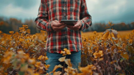 Farmer holding digital tablet in field