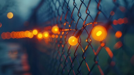 Fence lights at night on smooth surfaces, - obrazy, fototapety, plakaty