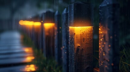 Fence lights at night on smooth surfaces,