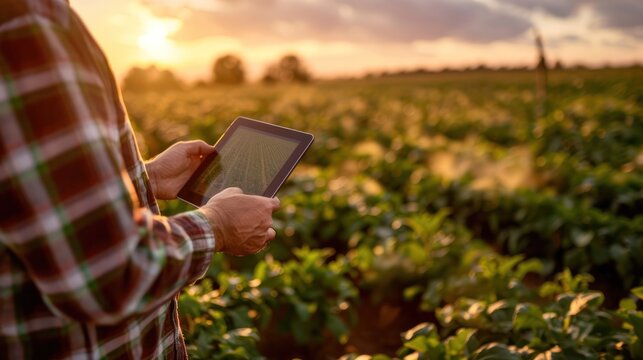Farmer holding digital tablet in field