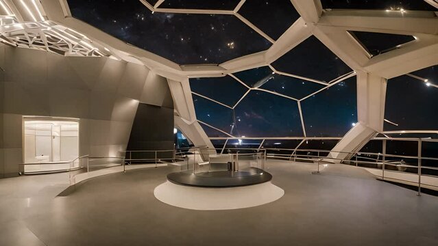 futuristic spaceship interior bridge night starry sky