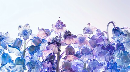 Elegant blue and purple flowers on a white background. The flowers are in focus, with a blurred background. - Powered by Adobe