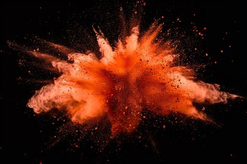 Red And Orange Color Powder Explosion Isolated On Black