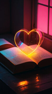 AI image, a heart shaped book with a heart on the cover.