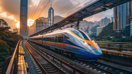 Naklejka premium High speed train behind high mountains