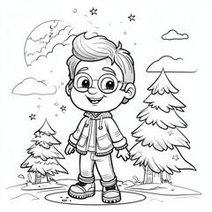 Coloring page with christmas tree